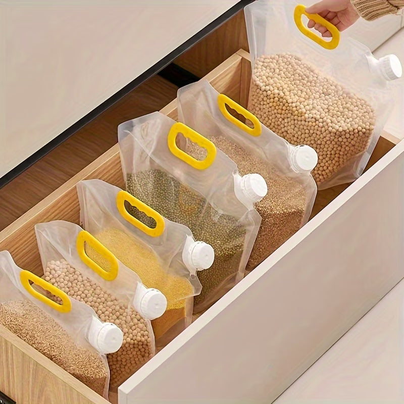 1.5L Transparent Grain Storage Bag with Pour Spout - Resealable Stand-Up Pantry Organizer