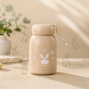 330ml Cute Bunny Water Bottle for Kids | Insulated Stainless Steel Sipper Bottle with Rabbit Print, Leakproof Vacuum Flask for School, Travel & Daily Use