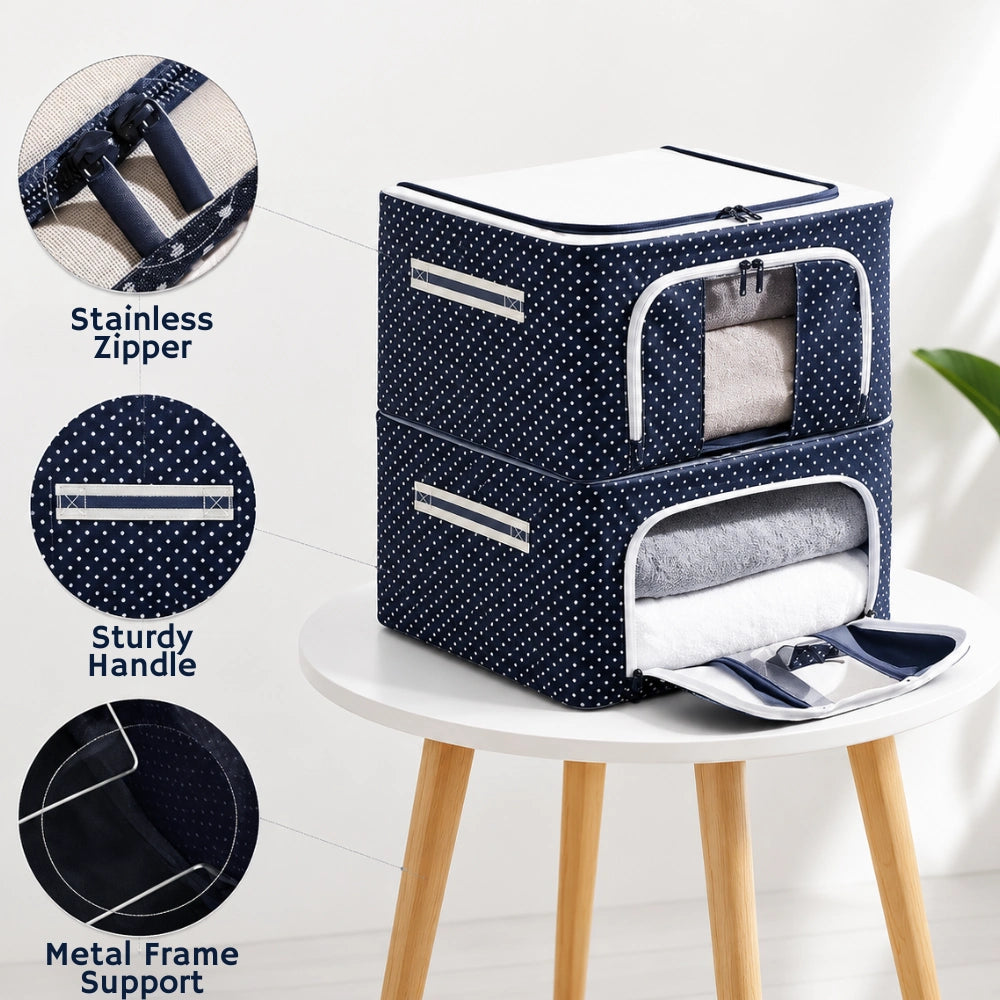 66 LTR Foldable Steel Frame Clothes Storage Bag with Clear Window & Zipper | Large Wardrobe Organizer