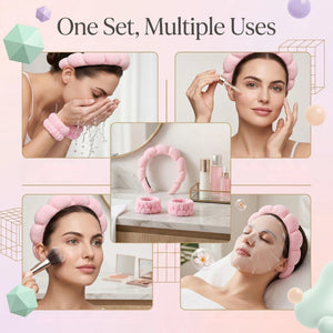 Spa Headband & Wristband Set for Face Washing | Soft Cloud Makeup Headband with Absorbent Wrist Wash Bands for Skincare, Spa, Makeup & Beauty Routine