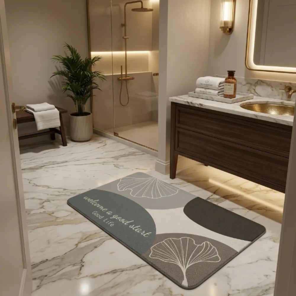 Modern Abstract Anti-Slip Bathroom Mat | Soft Absorbent Quick Dry Floor Rug Minimalist Entryway & Washroom Carpet