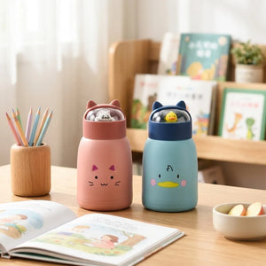 Cute Cat Kids Glass Water Bottle | Leakproof Glass Bottle with Lid | Reusable Drinking Bottle for School, Travel & Daily Use