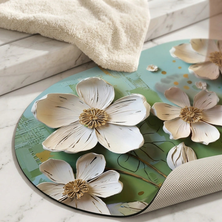 3D Floral Printed Anti-Slip Bathroom Floor Mat | Modern Decorative Door Mat for Bathroom, Bedroom & Entryway | Soft Absorbent Washable Rug