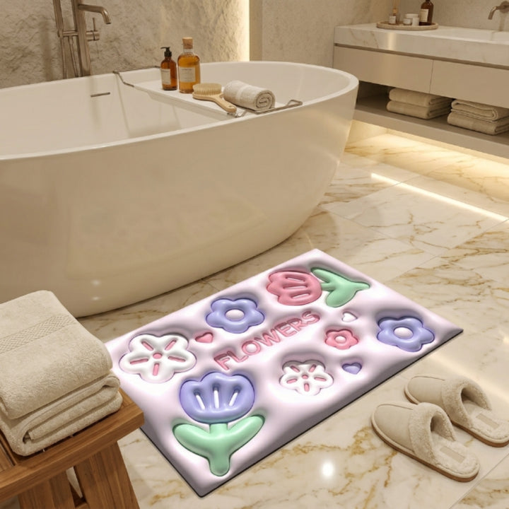 Cute 3D Flower Bathroom Floor Mat | Soft Non-Slip Absorbent Bath Rug Kawaii Floral Decorative Washable Door Mat