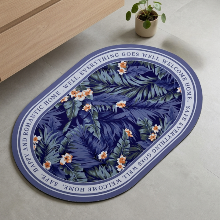 Floral Oval Bathroom Floor Mat Set | Soft Non-Slip Absorbent Bath Rug Modern Decorative Washable Door & Bathroom Mat