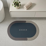 Modern Oval Anti-Slip Bathroom Floor Mat | Soft Absorbent Waterproof Door Rug for Bathroom, Bedroom & Entryway | Minimal Blue Home Decor Mat