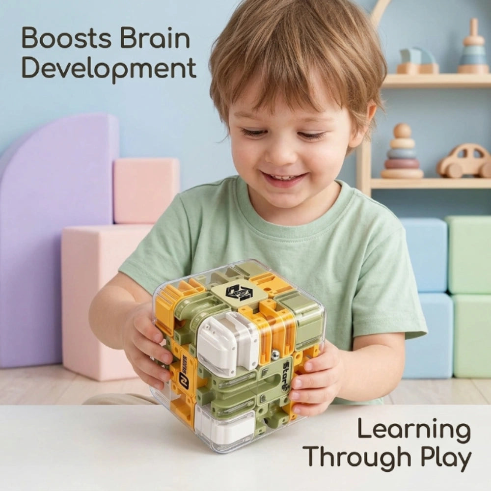 3D Ball Rolling Maze Cube Puzzle | Transparent Labyrinth Brain Teaser IQ Toy for Kids & Adults