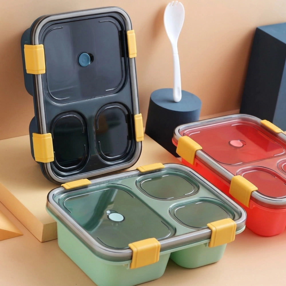 3 Compartment Lunch Box with Spoon | Leak-Resistant Bento Lunch Box for School | BPA-Free Food Storage Tiffin Box for Kids & Adults