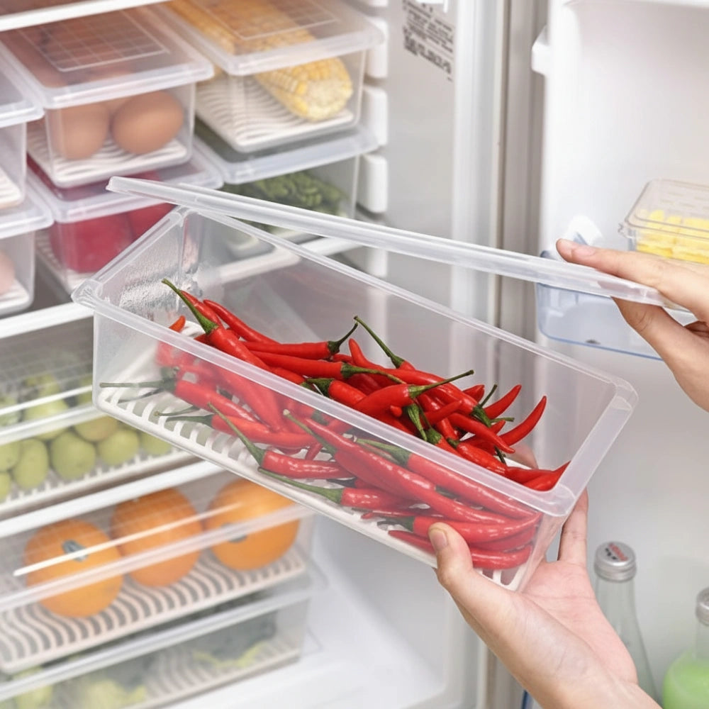 Fridge Storage Containers Set | Stackable Freezer Organizer Boxes with Drain Tray & Airtight Lids, Heavy-Duty Food Storage for Meat, Fruits & Vegetables