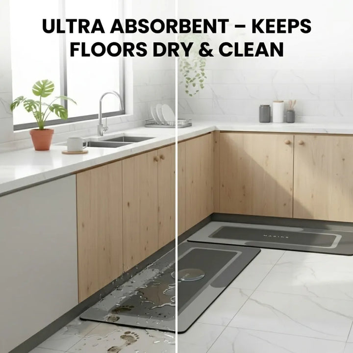 2-Piece Memory Foam Kitchen Mat Set – Waterproof Non-Slip Anti-Fatigue Cushioned Runner Rugs for Kitchen, Sink & Bathroom