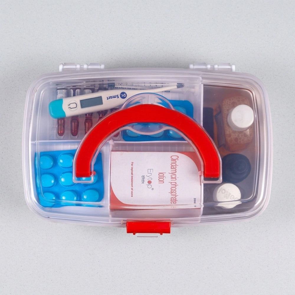 Portable Medical First Aid Box with Handle | Multipurpose Medicine Storage Organizer Container with Secure Lock Lid