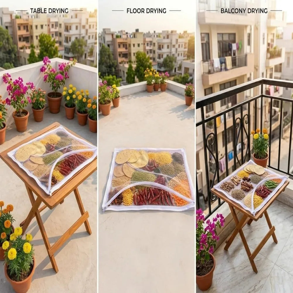 Multipurpose Drying Mat for Papad, Chilli, Rice, Breathable Mesh Washable Reusable Foldable Lightweight Sun Drying Cloth