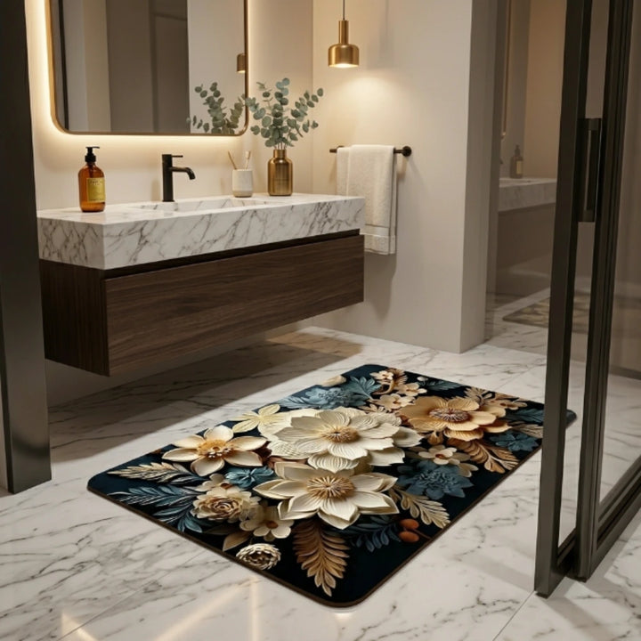 Luxury 3D Floral Door Mat | Anti-Slip Washable Bathroom & Entrance Floor Rug