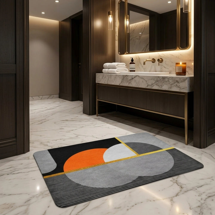 Modern Geometric Microfiber Bathroom Mat | Super Absorbent Quick Dry Anti-Slip Washable Bath Rug for Bathroom Door & Shower Area
