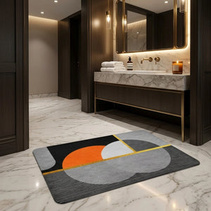 Modern Geometric Microfiber Bathroom Mat | Super Absorbent Quick Dry Anti-Slip Washable Bath Rug for Bathroom Door & Shower Area