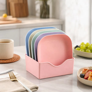 10PCS Square Plastic Dinner Plates Set with Stand | Reusable Colorful Snack, Breakfast & Serving Plates for Home, Kitchen, Picnic & Party