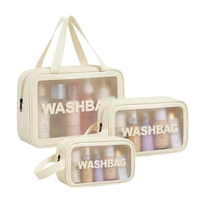 Set Of 3 Printed Transparent Toiletries and Cosmetics Travel Wash Bags