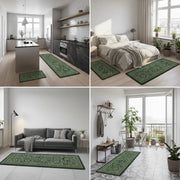 2-Piece Emerald Green Mandala Kitchen Mat Set | Vintage Floral Medallion Non-Slip Anti-Fatigue Washable Runner Rugs for Kitchen & Hallway
