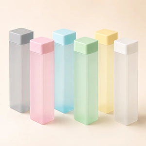 6PCS Square Plastic Water Bottle Set | Slim Flat Frosted Reusable Water Bottles | Multicolour Drink Bottles for Office, Gym & Travel