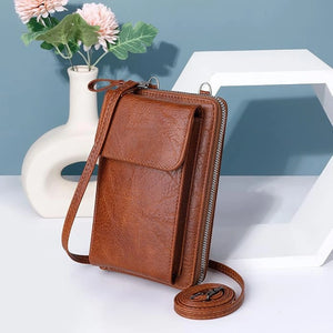 PU Leather Mobile Sling Bag for Women Crossbody Phone Wallet Purse Brown