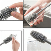 Silicone Bottle Cleaning Brush with Soft Flexible Bristles | Long Handle Water Bottle & Baby Bottle Cleaner | Easy Grip Kitchen Cleaning Brush