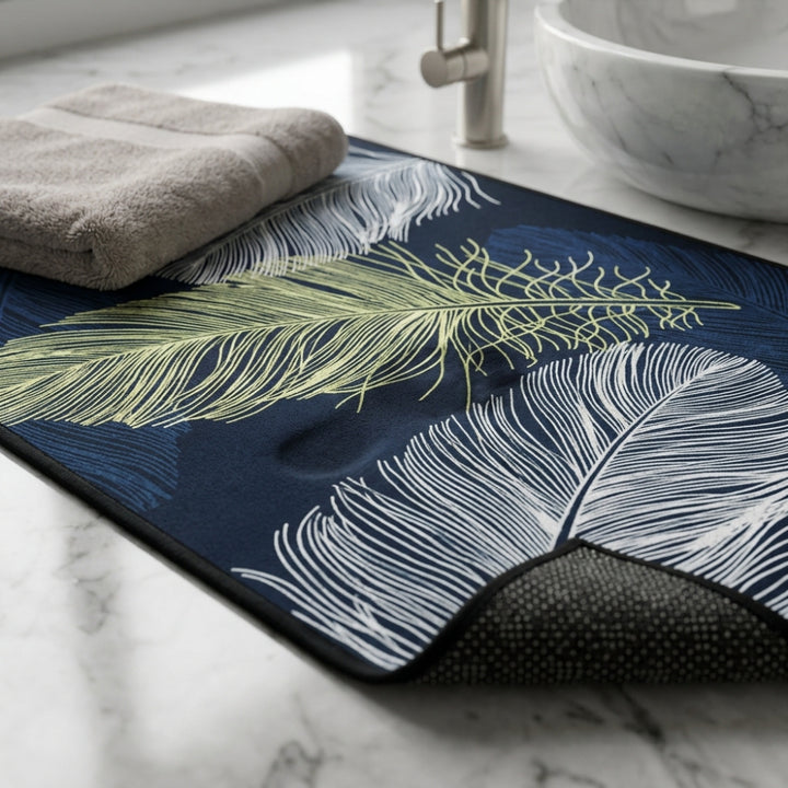 Luxury Feather Print Anti-Slip Bathroom Door Mat | Soft Absorbent Floor Rug