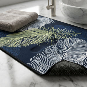 Luxury Feather Print Anti-Slip Bathroom Door Mat | Soft Absorbent Floor Rug