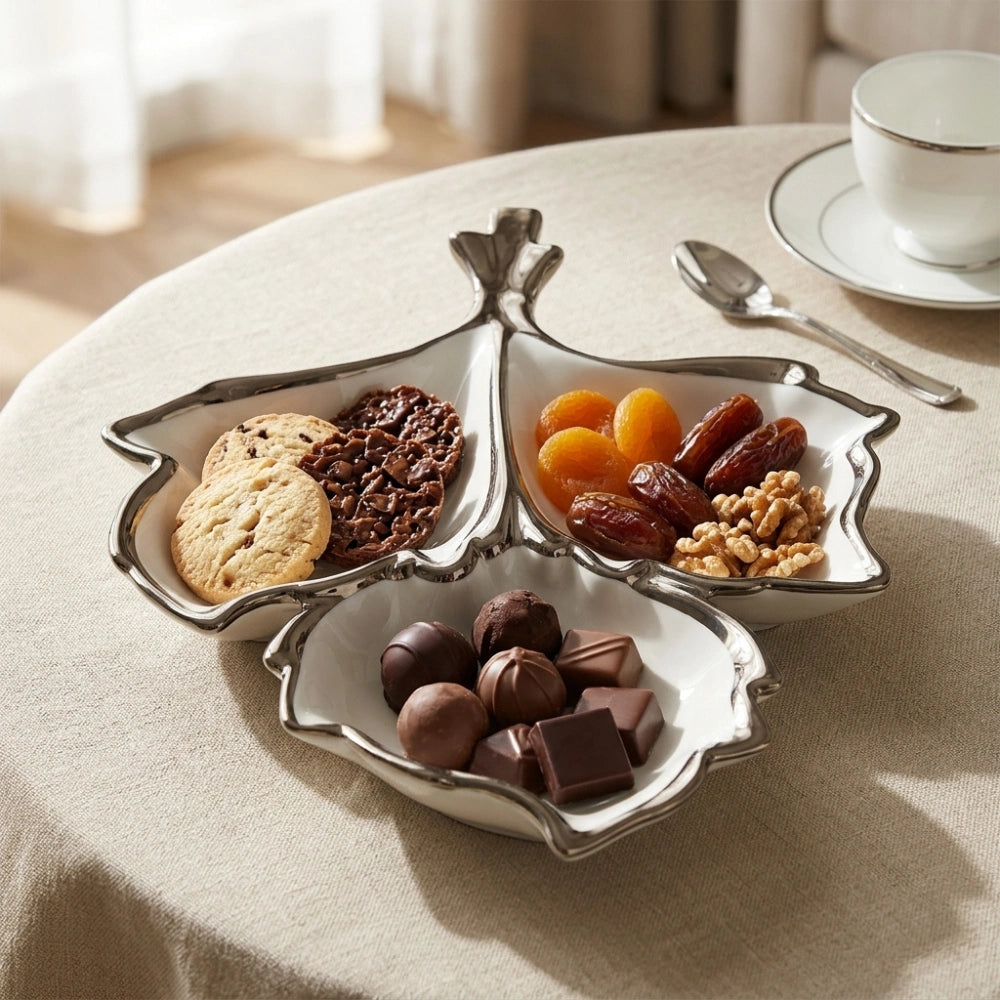 Ceramic Leaf Serving Plate for Snacks, Dry Fruits & Desserts | Elegant Leaf Shape Serving Platter for Fruits, Appetizers & Dining Table Serveware