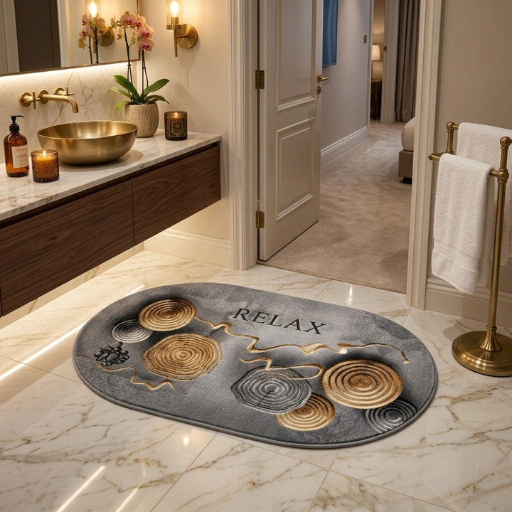 Modern Oval Anti-Slip Bathroom Mat | Soft Absorbent Quick Dry Bath Rug | Luxury Washroom Floor Carpet