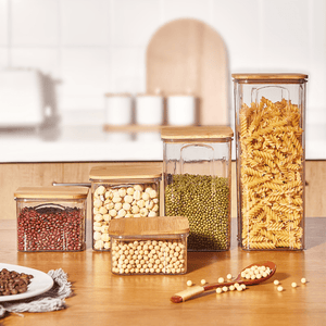 Multi-Purpose Transparent Food Storage Containers with Wooden Lid | Eco-Friendly Kitchen Organization