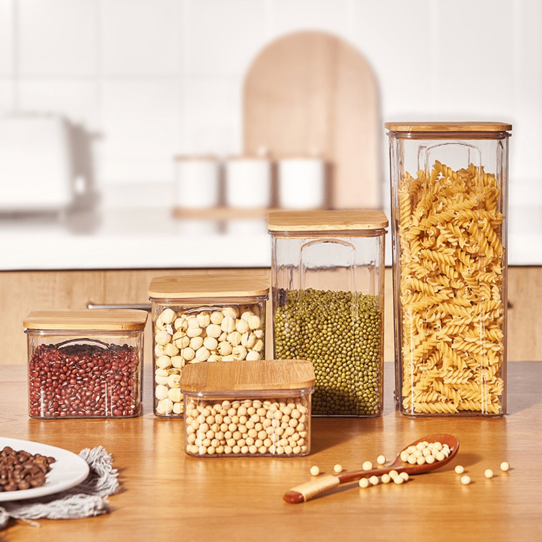 Multi-Purpose Transparent Food Storage Containers with Wooden Lid | Eco-Friendly Kitchen Organization