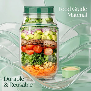 Leakproof Salad Jar with Side Opening Lid | BPA-Free Portable Salad Container with Dressing Cup