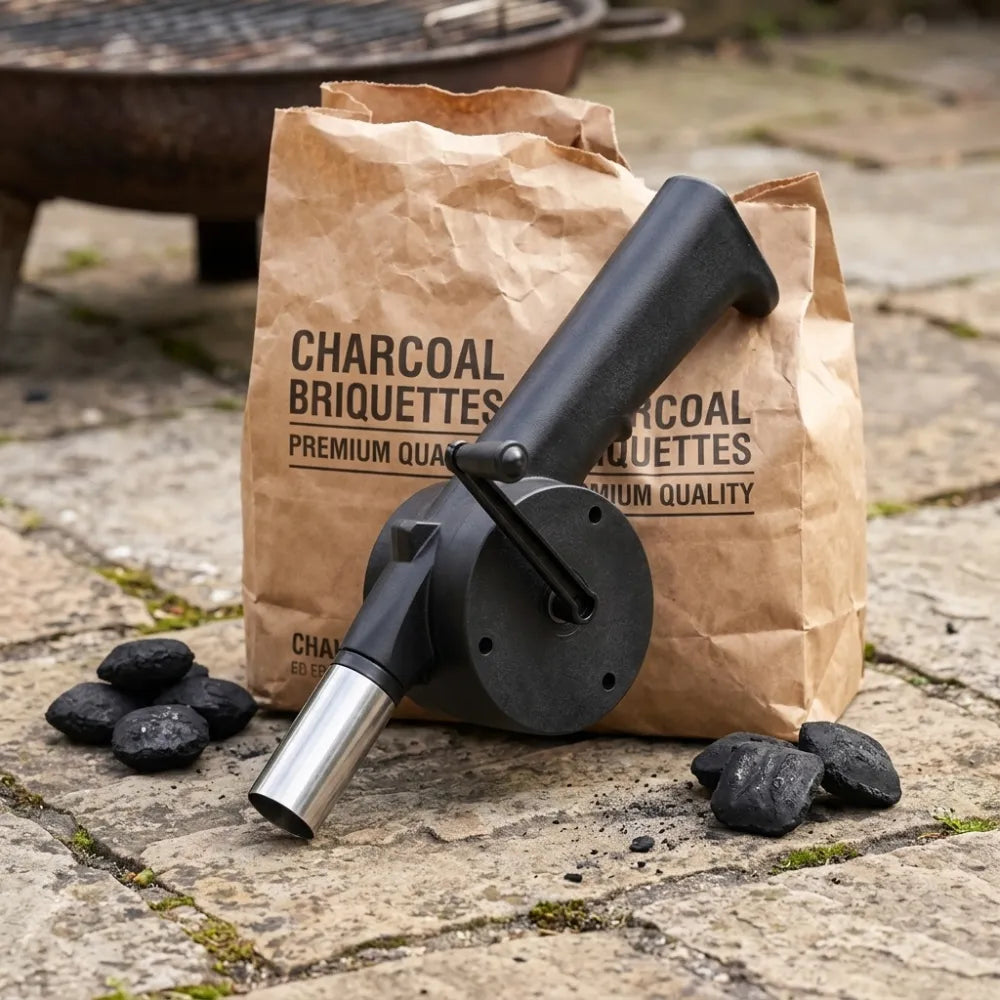 BBQ Fan Air Blower Manual Hand Crank Powered Barbecue Grill Tool Fire Starter for Outdoor Picnic Cooking Charcoal Campfire Fireplace