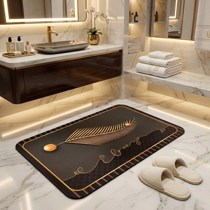 Luxury Black Gold Welcome Door Mat | Anti-Slip Floor Mat | Modern Bathroom & Entrance Rug | Soft Absorbent Home Decor Mat
