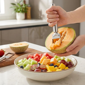 2-in-1 Stainless Steel Watermelon Cutter & Slicer | Fruit Cutting Tool for Watermelon, Melon & Cantaloupe | Easy Cube Slicer