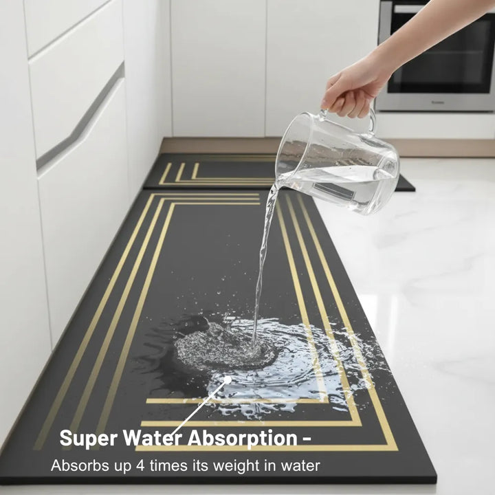 2-Piece Black & Gold Line Kitchen Mat Set | Elegant Non-Slip Oil-Proof Absorbent Anti-Fatigue Runner Rugs for Kitchen & Floor
