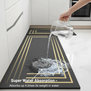 2-Piece Black & Gold Line Kitchen Mat Set | Elegant Non-Slip Oil-Proof Absorbent Anti-Fatigue Runner Rugs for Kitchen & Floor