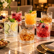 DELLUOGA Set of 6 Prism Cut Whiskey Glasses 205ml | Thick-Walled Wide Mouth Rocks Glasses for Whiskey, Scotch, Bourbon, Cocktails & juices