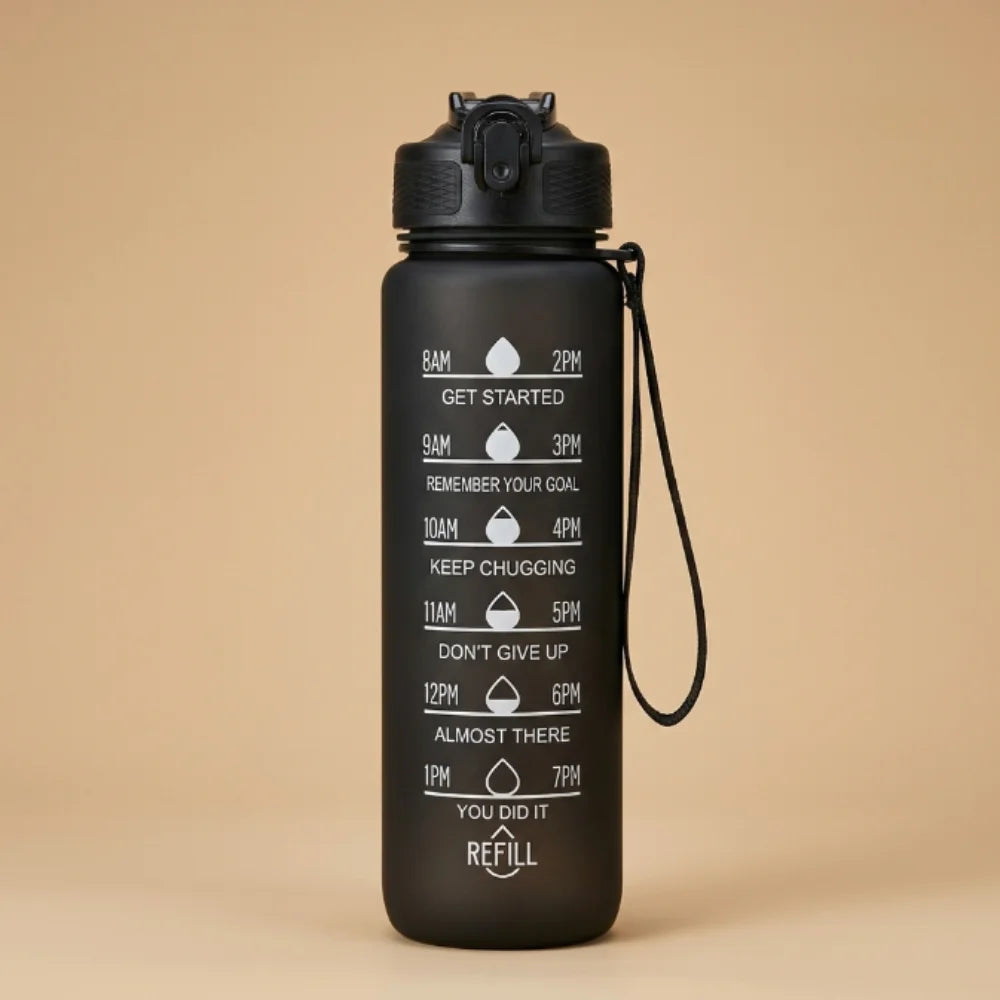 HydraTrack 1000ml Motivational Water Bottle – BPA Free, Leakproof & Unbreakable | Time Marker, Straw, Sipper, Carry Strap & Stickers | Sports Water Bottle for Gym, Office, Travel & Outdoor Activities