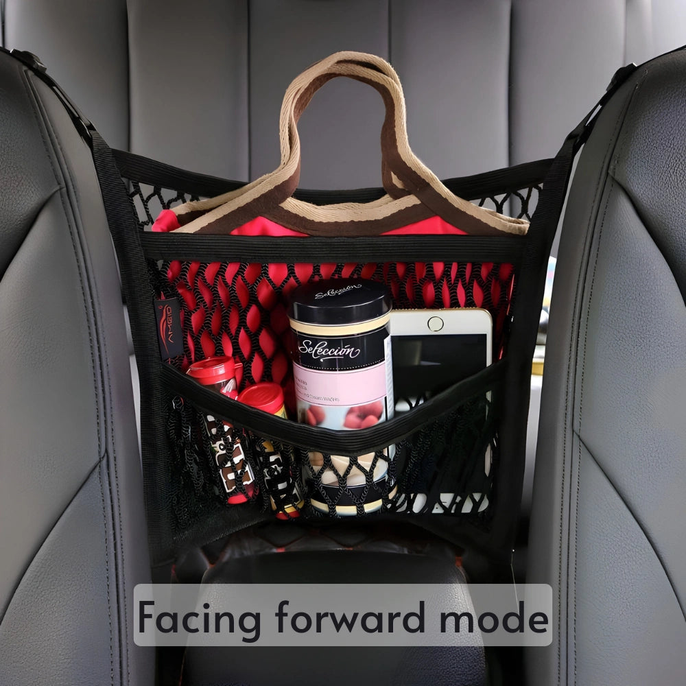 Premium 3 Layer Car Mesh Organizer for Backseat Storage | Pet & Kids Barrier Net Bag