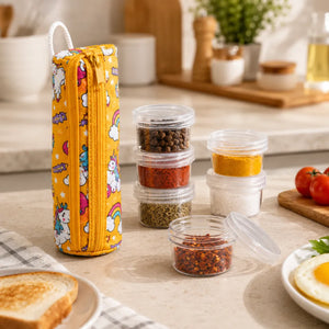 5PCS Portable Spice Jar Set | 5-in-1 Stackable Seasoning Bottles with Holder | Travel, Picnic, Camping & Kitchen Spice Organizer