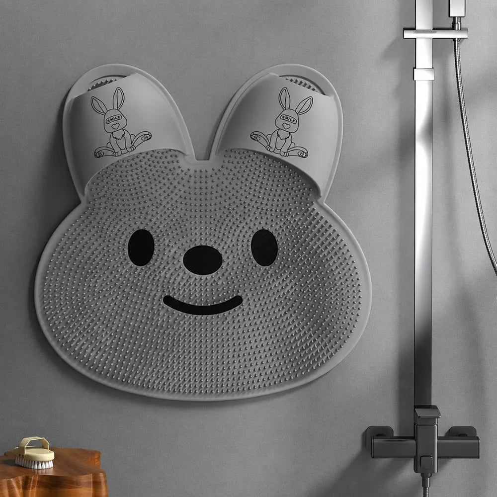 Rabbit Shape Silicone Foot Scrubber Mat for Shower | Non-Slip Foot Cleaner with Suction Cups | Exfoliating Massage Mat for Dry Skin & Cracked Heels