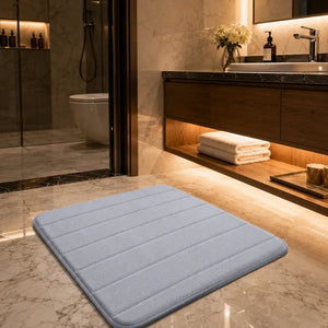 Memory Foam Bathroom Mat 80×50cm | Coral Velvet Super Soft Non-Slip Bath Rug | Quick Water Absorbent & Machine Washable | Grey