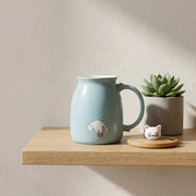 400ml Cute Cat Ceramic Coffee Mug with Wooden Lid & Stainless Steel Spoon | Kawaii Kitty Tea Cup for Home & Office
