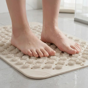 Anti-Slip PVC Bath Mat with Foot Scrubber & Massager | Quick-Dry Shower Mat with Suction Cups | Beige Bathroom Mat (70 X 35 CM)