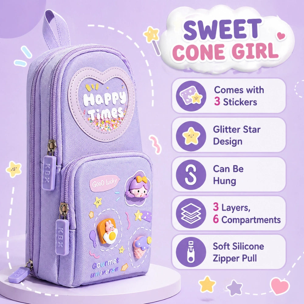 Cute 6 -Compartment Pencil Pouch for School – Large Capacity Zipper Stationery Organizer