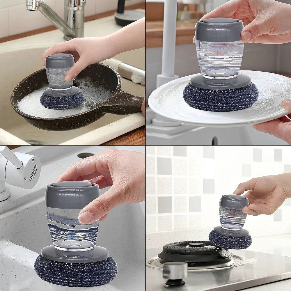 Dish Cleaning Brush with Soap Dispenser | Automatic Liquid Scrubber for Kitchen Sink & Dishwashing