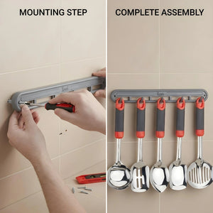 2-in-1 Stainless Steel Frying Tool Set with Clip & Strainer | Oil Frying Spoon, Skimmer, Serving Tong, BBQ Filter & Kitchen Utensil Set with Wall Holder