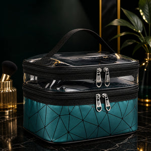 Double Layer Makeup Organizer Bag – Large Travel Cosmetic Storage Pouch with Zipper