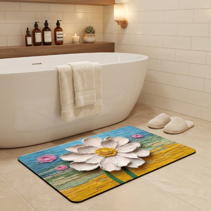 3D Floral Anti-Slip Door Mat | Soft Absorbent Washable Floor Rug for Bathroom, Bedroom & Entrance
